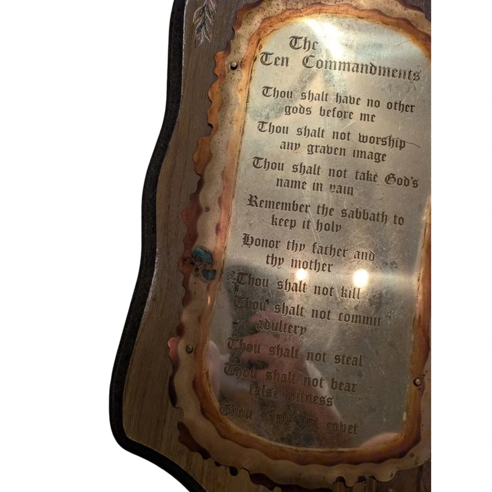 Vintage Home Interiors The Ten Commandments Wood & Brass Wall Plaque 19